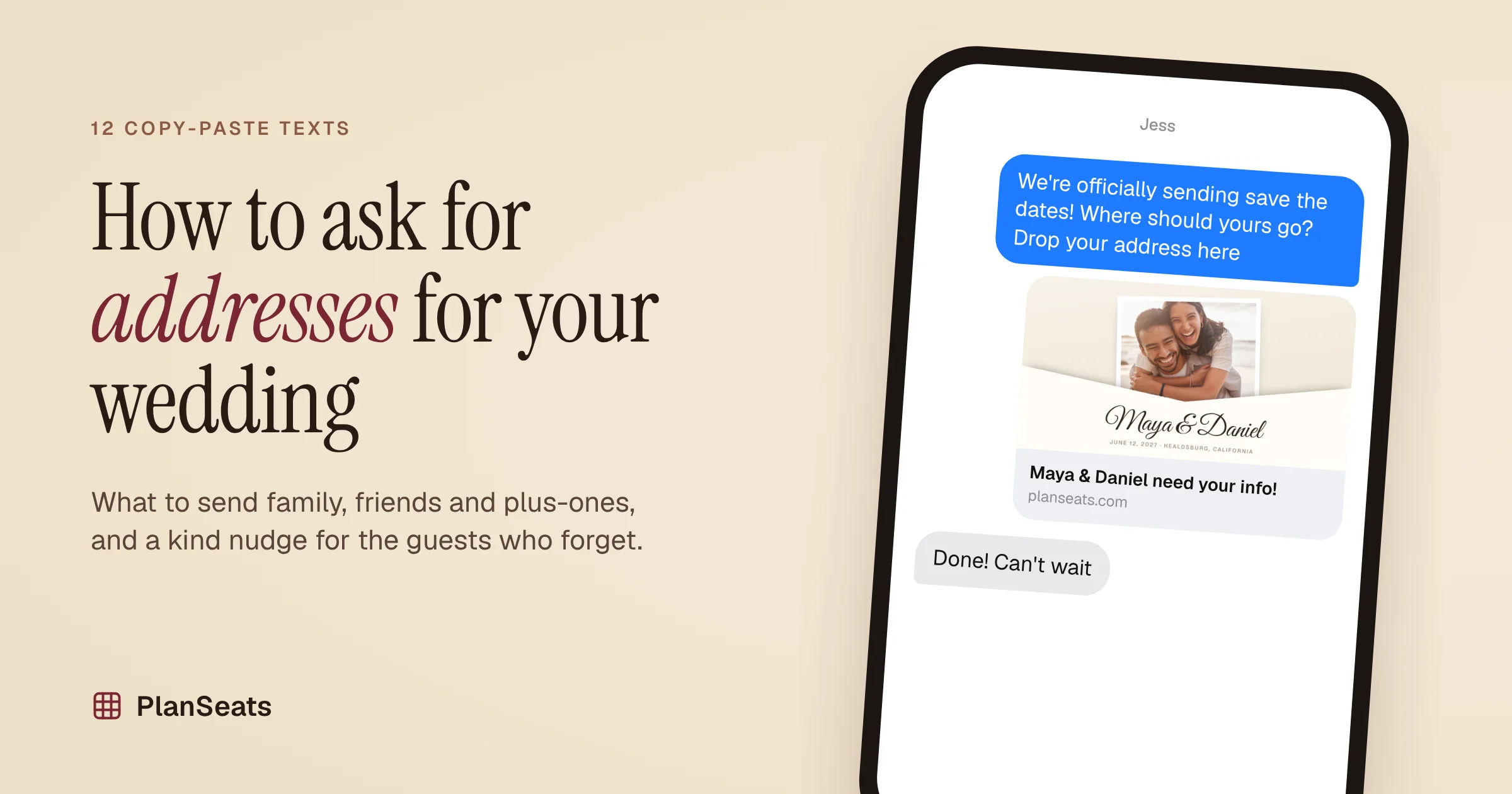 How to ask for addresses for your wedding, with 12 copy-paste texts